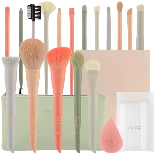 Docolor 17-Piece Morandi Makeup Brush Set with Bag, Sponge, and Brush Protector