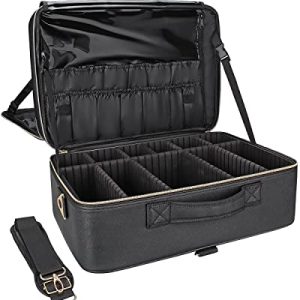 Relavel Extra Large Waterproof Travel Makeup Bag with Adjustable Straps and Dividers
