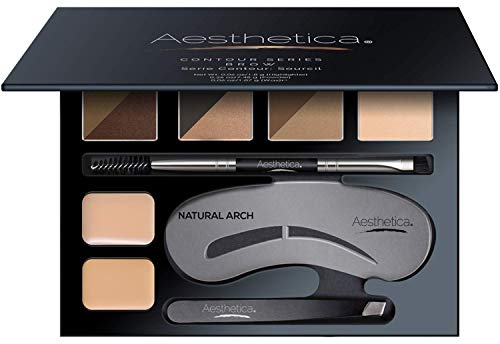 Aesthetica 16-Piece Brow Shaping Contour Kit with Powders, Stencils, Tweezers, Wax, Highlighter