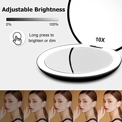 Rechargeable 5-Inch Black LED Lighted Travel Makeup Mirror 1x/10x Magnifying Dimmable - Image 3