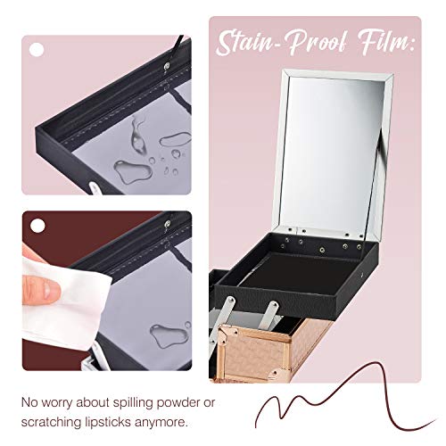 Joligrace Rose Gold Makeup Train Case 2-Tier Organizer with Lockable Keys and Mirror - Image 4