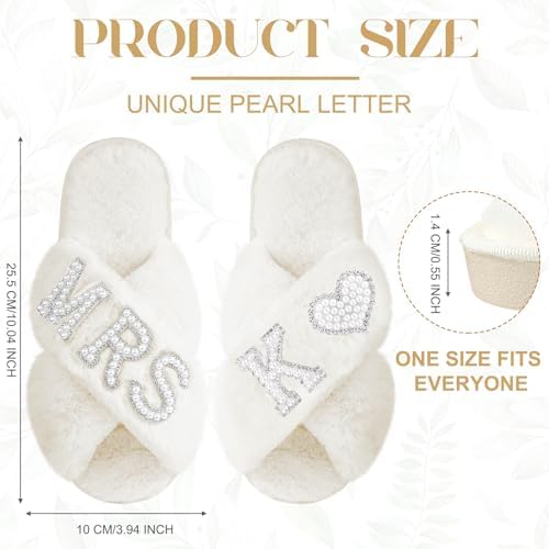 Personalized MRS Pearl Bride Slippers and White Makeup Bag Set for Wedding Day - Image 2