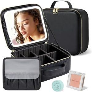 Black Rechargeable Travel Makeup Bag with LED Mirror and 3 Color Lights
