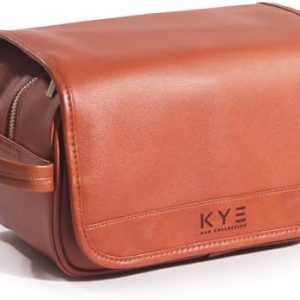 KYE Bag Leather Travel Toiletry Bag - Removable Cover, Heavy-Duty Hook, Premium PU Leather - Men's Dopp Kit & Women's Makeup Organizer (Brown)