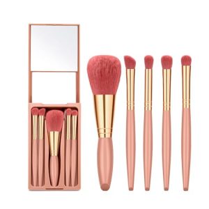 Travel Makeup Brush Set with Mini Eyeshadow Kits, Soft Brushes, Bean Sand Color