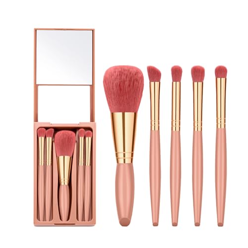 Travel Makeup Brush Set with Mini Eyeshadow Kits, Soft Brushes, Bean Sand Color