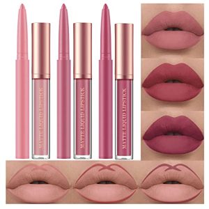BestLand 6 Piece Waterproof Matte Liquid Lipstick and Lip Liner Set Velvety Finish