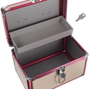 Portable Makeup Train Case with Lock, Metal Pedicure Kit, Jewelry Organizer, Travel Ready