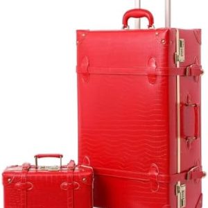 Urecity Vintage Luggage Set of 2 Retro Suitcase Trunk with Wheels and Tote Bag