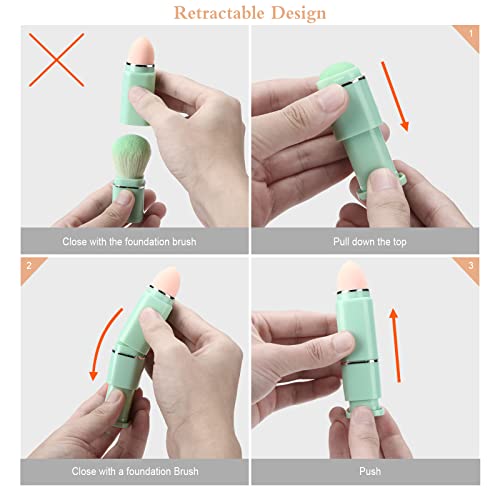 Travel Makeup Brushes Set with 8 in 1 Retractable Mini Powder Brush and Storage Box (Green) - Image 4