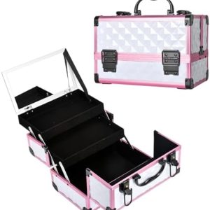 Large White Travel Makeup Train Case with Mirror and Organizer for Women and Moms