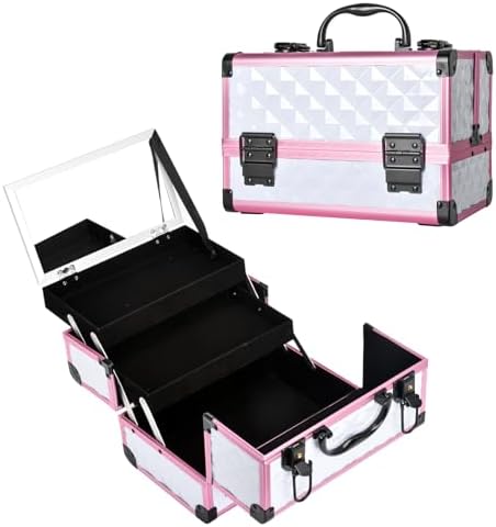 Large White Travel Makeup Train Case with Mirror and Organizer for Women and Moms