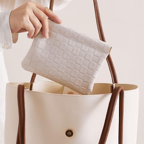 White Leather Pocket Cosmetic Bag, Waterproof Self-Closing Makeup Pouch for Women's Purses - Image 6