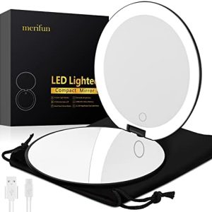Rechargeable 5-Inch Black LED Lighted Travel Makeup Mirror 1x/10x Magnifying Dimmable
