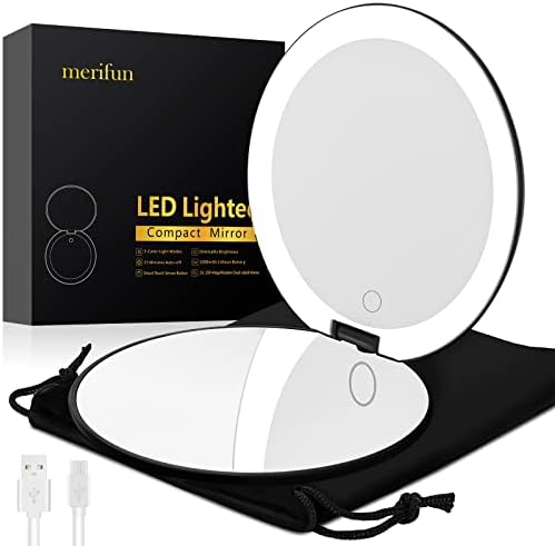 Rechargeable 5-Inch Black LED Lighted Travel Makeup Mirror 1x/10x Magnifying Dimmable