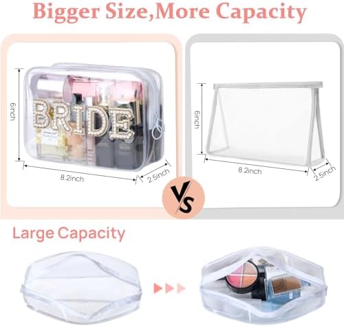 Etercycle Gold Bride Clear Makeup Bag Waterproof Organizer with Bling Pearl Rhinestone Patches - Image 2