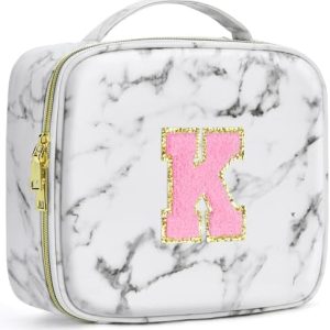 Custom Engraved Marble Makeup Train Case with Adjustable Dividers, Travel Size