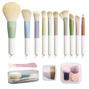 Voxora Mini Travel Makeup Brush Set with Case, Includes Foundation Brush, Silicone Mask Brush, and Sponge