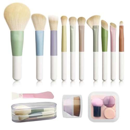 Voxora Mini Travel Makeup Brush Set with Case, Includes Foundation Brush, Silicone Mask Brush, and Sponge