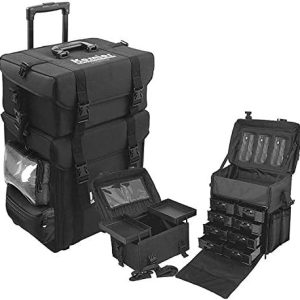 Kemier 2-in-1 Soft-Sided Professional Makeup Train Case with Omni-Directional Wheels and Drawers