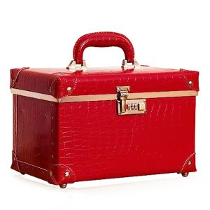 Urecity 12.5" Portable Retro Leather Makeup Train Case with Combination Lock, Red Crocodile