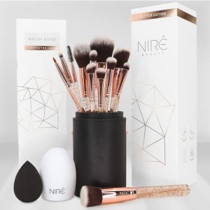 15-Piece Glitter Makeup Brush Set with Case, Beauty Blender, Cleaner, Guide, and Gift Box Included