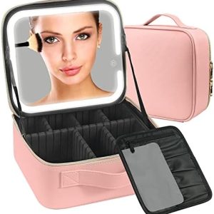 Portable Lighted Makeup Case with Adjustable Divider and LED Mirror for Travel
