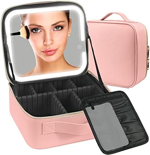 Portable Lighted Makeup Case with Adjustable Divider and LED Mirror for Travel