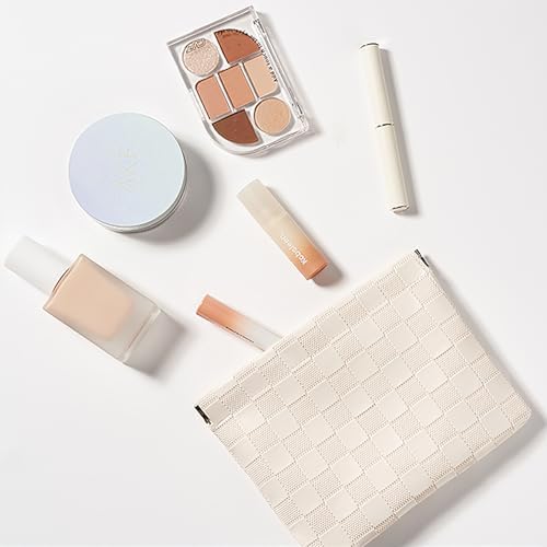 White Leather Pocket Cosmetic Bag, Waterproof Self-Closing Makeup Pouch for Women's Purses - Image 7
