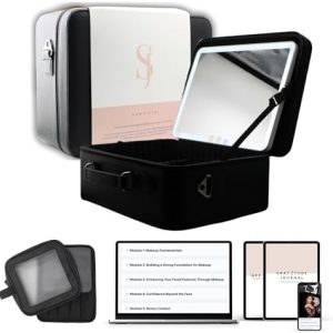 Portable Black Lighted Makeup Case with LED Mirror and Dividers for Professionals
