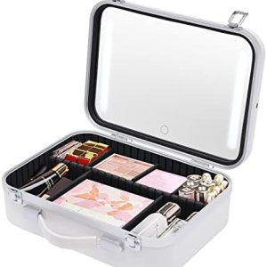 White Large Capacity Makeup Train Case 8000mAh Battery with Mirror Waterproof Organizer Box
