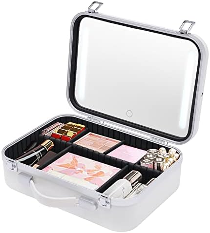 White Large Capacity Makeup Train Case 8000mAh Battery with Mirror Waterproof Organizer Box