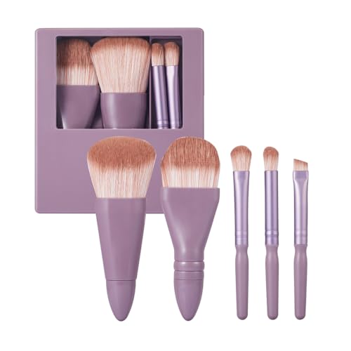 5-Piece Travel Makeup Brush Set with Built-in Mirror for On-the-Go Application