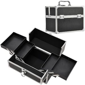 Stagiant Black Professional Makeup Train Case with 4-Tray Cosmetic & Nail Art Organizer
