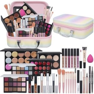 Beginner-Friendly All-in-One Teen Makeup Kit with Eyeshadow, Lip Gloss, Lipstick, and Brushes