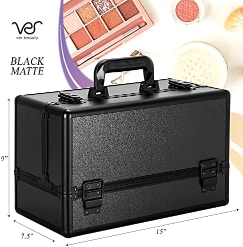 Black 6-Tier Lockable Makeup Organizer and Travel Kit Portable Aluminium Train Case - Image 3