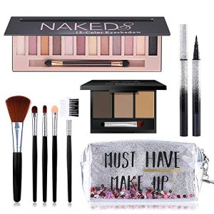 12 Color Eyeshadow Palette Makeup Kit with Eyeliner, Eyebrow Powder, and Brush Set for Women