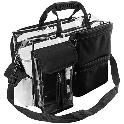 SHANY Clear Black Travel Makeup Artist Bag with Removable Compartments and Detachable Pockets 15-inch