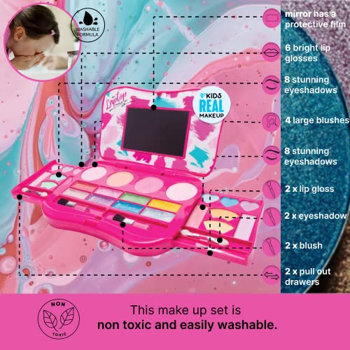 Pink Foldable Makeup Palette and Mirror, Age-Appropriate First Makeup Set for Young Girls - Image 3