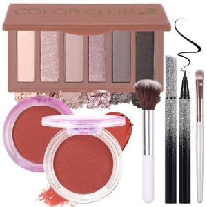 Makeup Kit for Women Full Kit All In One Make up Gift Set for Teens Girls Including 6 Colors Mini Naked Eyeshadow Palette, Cream-To-Powder Matte Face Blush, Waterproof Eyeliner, 2PCS Brushes