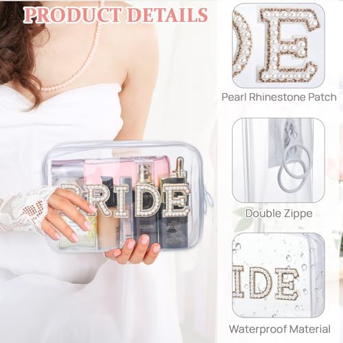Etercycle Gold Bride Clear Makeup Bag Waterproof Organizer with Bling Pearl Rhinestone Patches - Image 5
