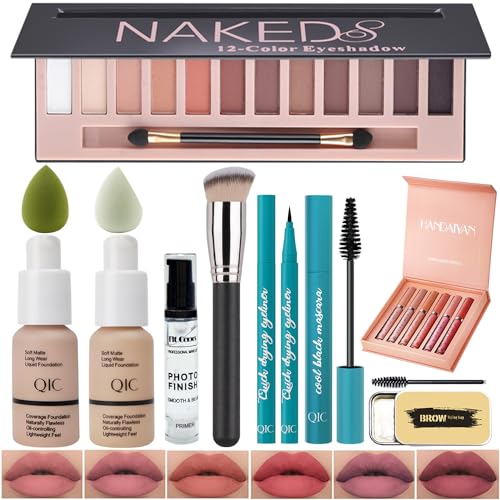 All-in-One Makeup Kit 102 Nude 104 Buff Beige 12 Eyeshadows 6 Lipsticks Waterproof