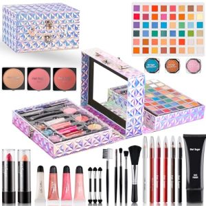 Hot Sugar Silver Makeup Kit for Preteen Girls and Teens, Complete Beginner Set with Real Cosmetics and Tools 24 Piece
