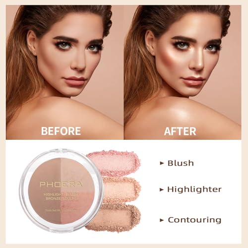 PHOERA Contour Palette 6 Color Makeup with Highlighter Bronzer Blush - Lightweight Waterproof (#002) - Image 4