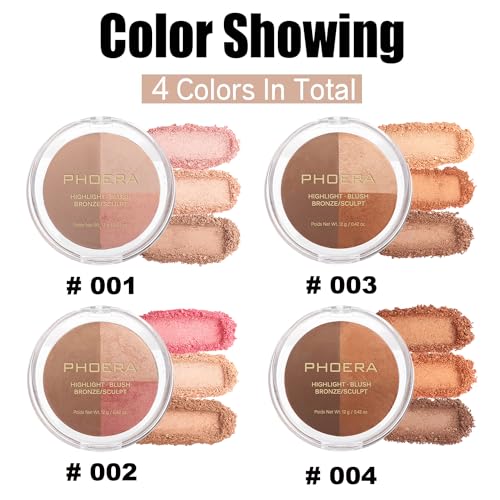 PHOERA Contour Palette 6 Color Makeup with Highlighter Bronzer Blush - Lightweight Waterproof (#002) - Image 3