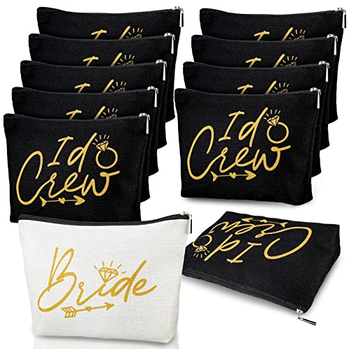11-Piece White and Black Canvas Makeup Bag Set for Bridal Showers and Weddings