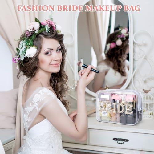Etercycle Gold Bride Clear Makeup Bag Waterproof Organizer with Bling Pearl Rhinestone Patches - Image 6
