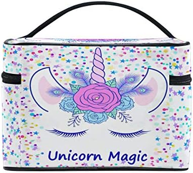 ZOEO Makeup Train Case Cream Unicorn Head Cute Cat Eye Star Korean Carrying Portable Zip Travel Cosmetic Brush Bag Organizer Large White Elephant Gift for Girls Women - Image 3