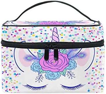 ZOEO Makeup Train Case Cream Unicorn Head Cute Cat Eye Star Korean Carrying Portable Zip Travel Cosmetic Brush Bag Organizer Large White Elephant Gift for Girls Women