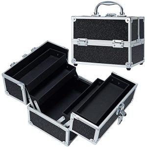 FRENESSA Black Portable Makeup Organizer Case with 4 Trays and Lock for Travel